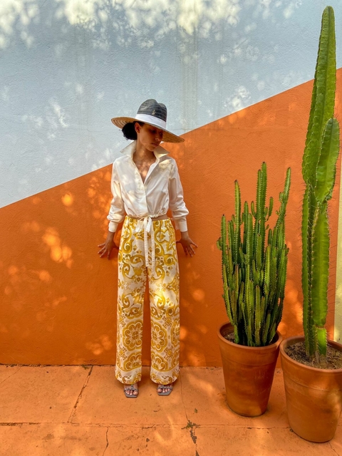 CALÇA MALASIA AMARELA - LINHO