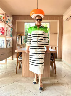 VESTIDO AURORA VERDE ZÍPER - LINHO