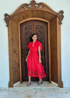 VESTIDO LIZ NICOLETA VERMELHO - LINHO - comprar online