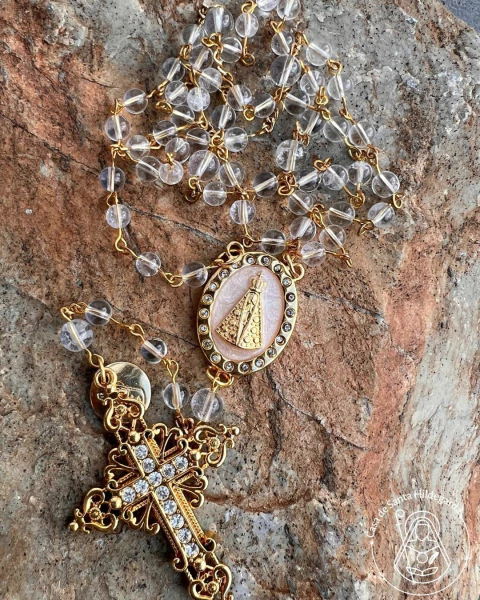 Terço Cristal de Rocha - Gold: Tireóide, Taquicardia e ansiedade - comprar online