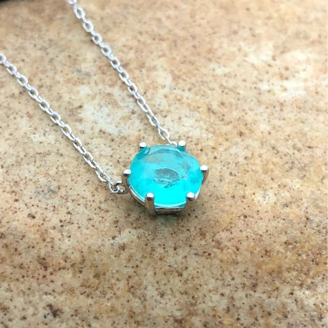 Gargantilha Cristal Paraíba Ponto Luz Prata 925