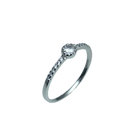 Anel Solitário Meio Cravejado Prata 925 