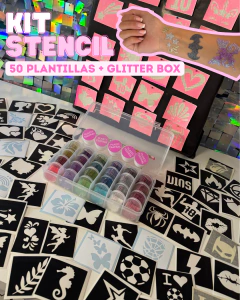 Kit 50 stencils + glitter box
