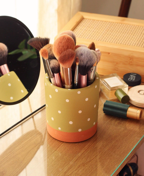 Porta lápis/pincel/cachepot - polka dots green - comprar online