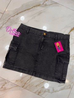 Saia jeans Grafite escura - Drika Modas Plus Size 