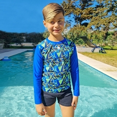 Remeras Manga larga Lycra niñ@s/ adolescentes Protección UV 50 Quickly® - Combinada Azul