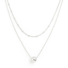 COLAR DUPLO BOLAS PRATA 925 45CM