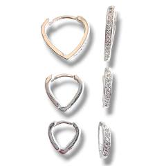 kit de Argolas Coração Cravejado de zircônia Prata 925