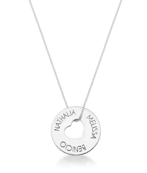 Colar coração vazado com até 3 nomes - comprar online