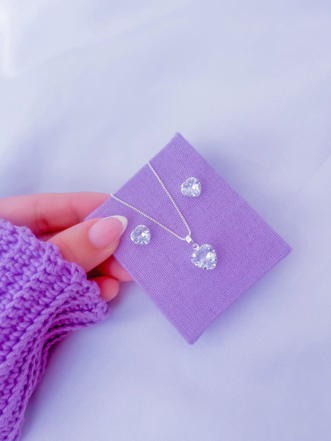 Conjunto coração zircônia cristal