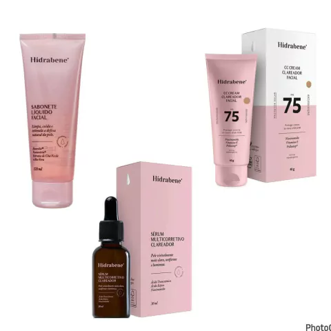 Kit Facial Clareador Hidrabene com Sabonete, Sérum e Protetor Solar