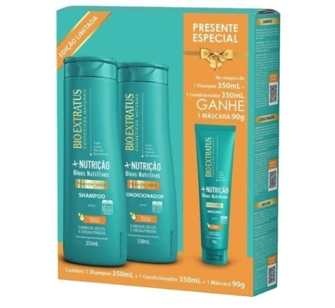 Kit Mais Nutricao Shampoo 350ml + Condicionador 350ml Ganhe Mascara 90g Bio Extratus