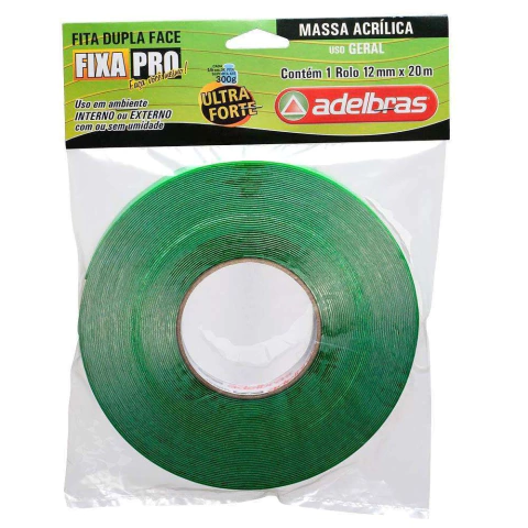 Fita Dupla Face Fixa Pro 12mm x 20 Metros Transparente Adelbras