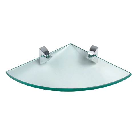 Prateleira de Vidro Canto 0,8 x 20 x 20cm com Suporte Cromado 08621.001 Prat-K