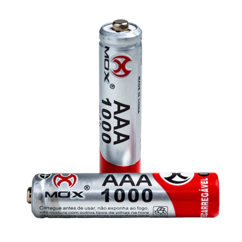 Pilha Recarregável AAA 1000mAh com 2 Unidades Mox