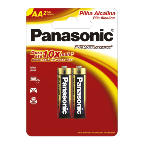 Pilha AA Alcalina Pequena Panasonic com 2 Unidades