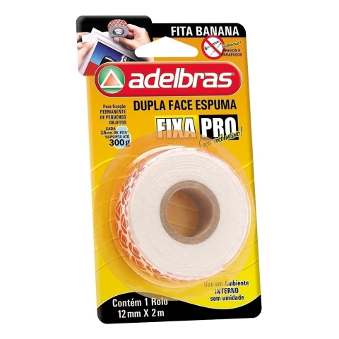 Fita Dupla Face de Espuma 12mm x 2 Metros Adelbras