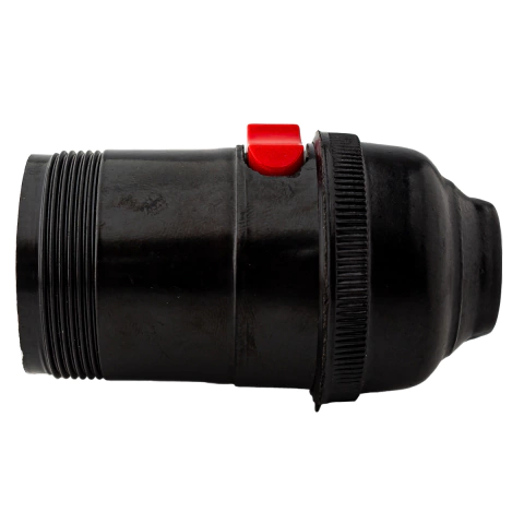Bocal E-27 em PVC Preto com Chave Liga/Desliga Vermelha G20