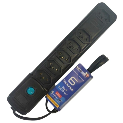 Filtro de Linha 6 Tomadas Preto Naticon