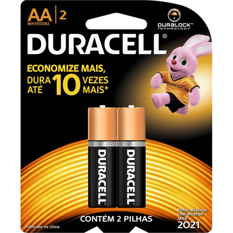 Pilha AA Alcalina Pequena Duracell com 2 Unidades