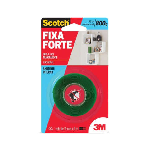 Fita Dupla Face 3M Fixa Forte 19mm x 2 Metros Transparente
