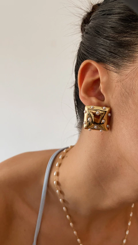 Brinco Quadrado com Perola - comprar online