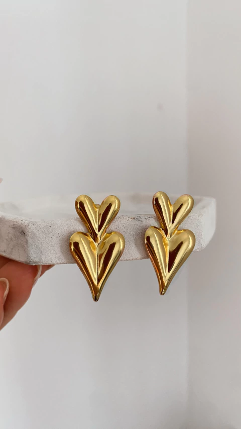 Brinco Coração duplo (aço inox)