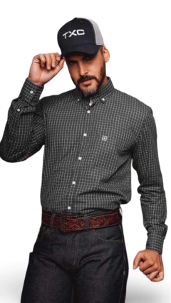 CAMISA X-SIZE TXC MASCULINA REGULAR TRICOLINE XADREZ PRETA