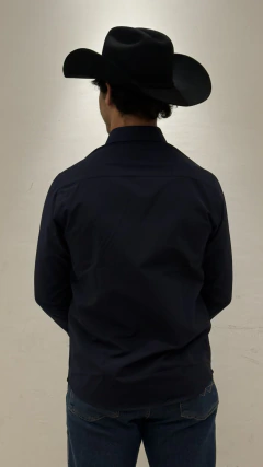 CAMISA MASCULINA OGOCHI MANGA LONGA SLIM MARINHO - loja online