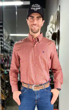 CAMISA RADADE MANGA LONGA MASCULINA XADREZ LARANJA AZUL - comprar online