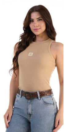 REGATA OX HORNS FEMININA CANELADA BORDADA NUDE