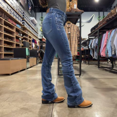 CALÇA DOCK'S FEMININA FLARE PEDRARIA DETALHE LEVANTA BUMBUM - loja online