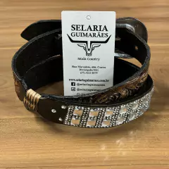 CINTO INFANTIL PEDRARIA PRATA LUXO COURO LEGÍTIMO CAFÉ - loja online