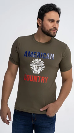 CAMISA AMERICAN COUNTRY MASCULINA BASICA VERDE SILKADA