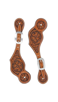 CORREIA DE ESPORA SELARIA GUIMARÃES COURO LARGA BORDADO FLOR - SELARIA GUIMARÃES