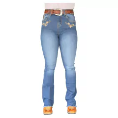 CALÇA FEMININA AMERICAN COUNTRY BOOT CUT BORDADO FLORES