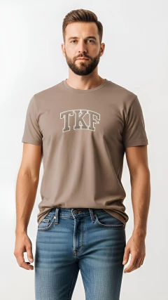 CAMISA MASCULINA THANKFIELD MARROM BORDADA LOGO TKF BRANCO