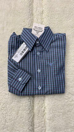 CAMISA MASCULINA INFANTIL XADREZ MANGA LONGA AZUL VERMELHO