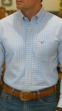 CAMISA MASCULINA XADREZ SLIM MANGA LONGA AZUL BEBE BRANCA na internet