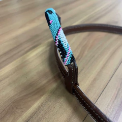 CABEÇADA 1 ORELHA IMPORTADA BOOTS HORSE VERDE ÁGUA PRETO BRANCO LILÁS - SELARIA GUIMARÃES