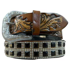 CINTO INFANTIL PEDRARIA PRETO LUXO COURO LEGÍTIMO HAVANA