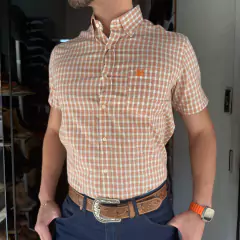 CAMISA MASCULINA THANKFIELD XADREZ MANGA CURTA LARANJA OFFWH na internet