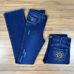 CALÇA FEMININA AMERICAN COUNTRY BORDADO FLOR BOLSOS TRASEIRO