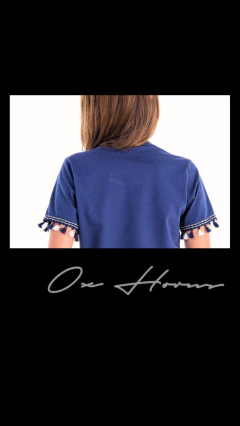 CROPPED OX HORNS INFANTIL MENINA ESTAMPADA STRASS MARINHO - SELARIA GUIMARÃES