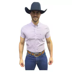 CAMISA MASCULINA XADREZ PEQUENO LILÁS MANGA CURTA SLIM