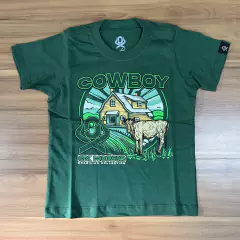 CAMISETA OX HORNS MASCULINA INFANTIL VERDE ESTAMPA COWBOY - comprar online