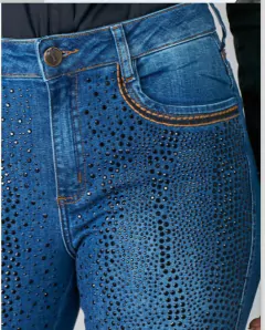 CALÇA MINUTY FEMININA FLARE COS ALTO BORDADA STRASS PRETO - comprar online