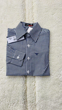 CAMISA MASCULINA INFANTIL XADREZ MANGA LONGA MARINHO BRANCO