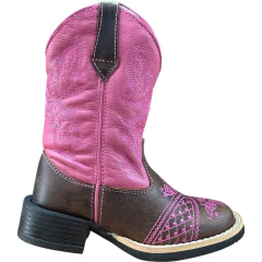 BOTA TEXANA INFANTIL FEMININA CANO ROSA E BORDADO DE MANDALA