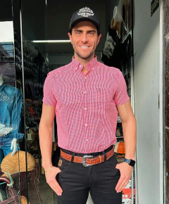 CAMISA TXC MASCULINA XADREZ MANGA CURTA VERMELHA E BRANCO